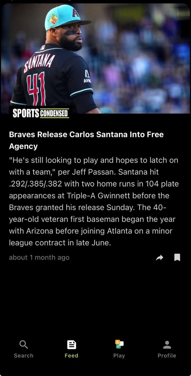 Sports Condensed story: Braves release Carlos Santana into free agency
