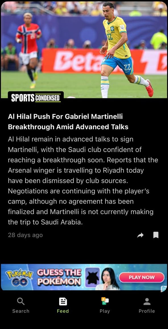Sports Condensed story: Al Hilal push for Gabriel Martinelli breakthrough